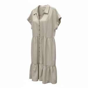 Ava & Viv Cream Button-Front Tiered Midi Dress